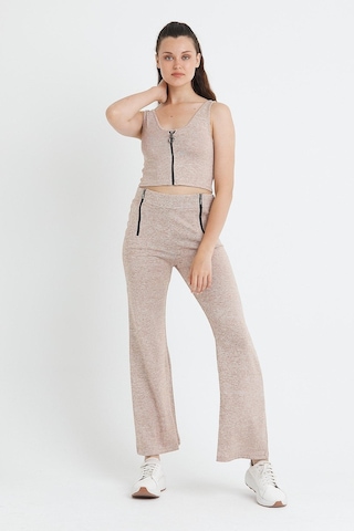 Polo State Kadın Fermuarlı Crop Kum Rengi