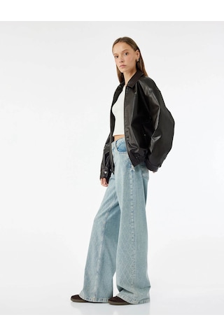Koton Taşlı Wide Leg Açık İndigo Kadın Jean Pantolon 7wal40047md