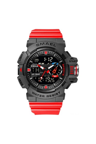 Tenfowee Erkekler İçin Spor Akıllı Saat - 50m Su Geçirmez, Kronometre, Çift Zaman, Led Işık, Dayanıklı Kasa - Kırmızı