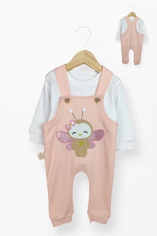 Kidskingdom Pembe Renk Kız Bebek & Çocuk Pamuklu 2 Parça Tulum Pembe