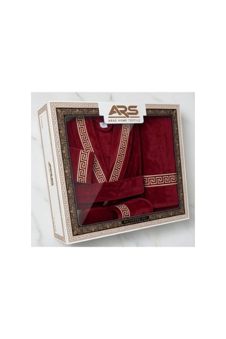 Premium %100 Pamuk Unisex Şalyaka Cepli Bornoz Seti 4 Parça Havlu Terlik Takımı Kırmızı Kırmızı