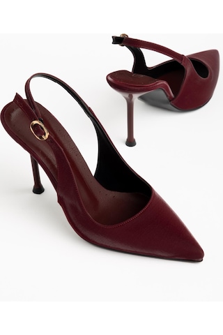 Suins Casira Model Çivi Topuk Çizgi Desenli Kadın Stiletto Ayakkabı Bordo