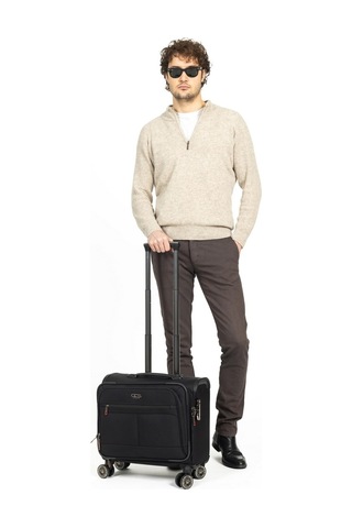 Necati Çanta Evrak Bölmeli Çok Gözlü Kumaş Çekçekli Pilot Kabin Boy Valiz Siyah-1664 Siyah