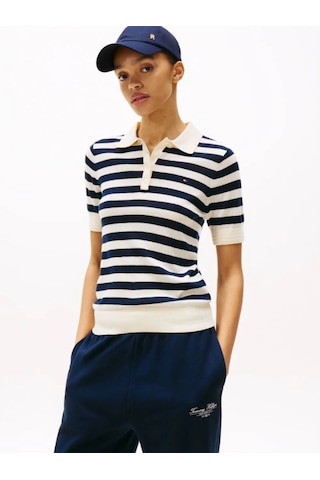 Tommy Hilfiger Kısa Kollu Triko Örgü Polo Yakalı T-shirt Siyah