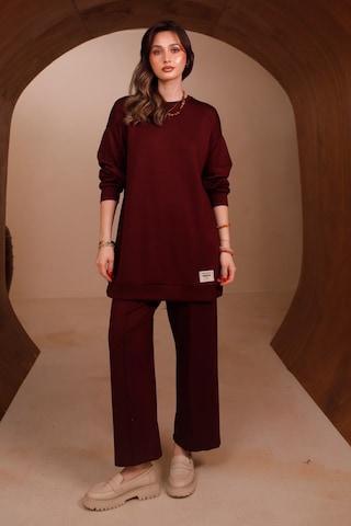 Balenbi Kadın Oysh Modal Kumaş Oversize 80 Cm Tunik Bol Paça Pantolon Tesettür Takım 1228 Bordo