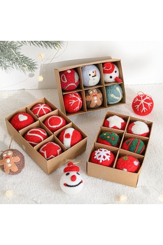 Teltree Noel Dekorasyon Felt Topu Takımı - 6 Adet, Klasik Noel Desenleri, Ev & Ağaç Dekorasyonu, Yumuşak Felt Malzeme