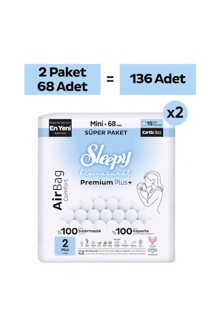 Sleepy Bio Natural Premium Plus Airbag Comfort Avantaj Paketi Bebek Bezi 2 Numara Mini 136 Adet