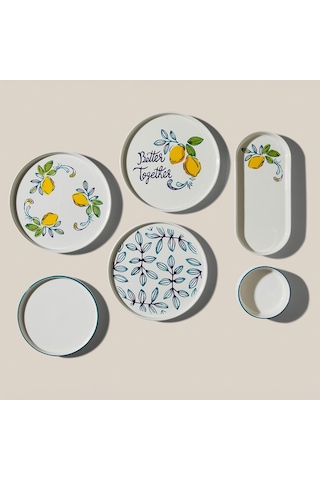 Nehir Sour Lemon 6 Kişilik 15 Parça Seramik Kahvaltı Takımı Beyaz