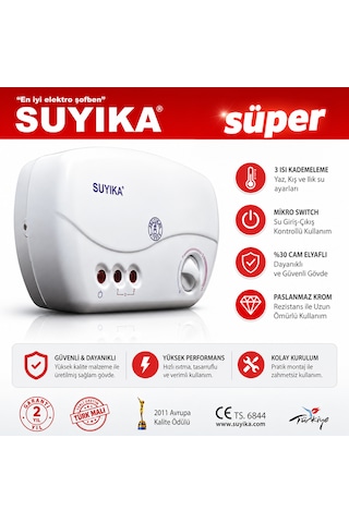 Batarya Üstü Elektrikli Şofben 7500 W Ani Su Isıtıcı 3 Kademeli Hızlı Isıtma Güvenlik Sistemli Enerji Verimli
