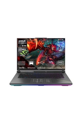 Asus Rog Strix G16 G614PH-RV036-K36 R9-8940HX 32 GB 4 TB + 4 TB SSD 8 GB RTX 5050 16" Free Dos Wuxga Dizüstü Bilgisayar