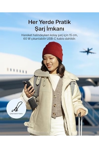 Taşınabilir Şarj Cihazı, 10.000 Mah Usb-c İnce Güç Kaynağı, 2 Usb-c Port, Dijital Pil Göstergesi, 20 W Hızlı Şarj, iPhone Uyumlu 17, 16 Serisi, Galaxy Uyumlu S25, S24, Pixel 9, İpad Ve Fazlası, Siyah
