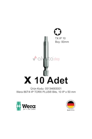 Alveta Wera 867/4 Ip Torx Plus 10ıp X 50mm Tornavida Ucu 10 Adet Vidalama Bits Seti Uzun Seri