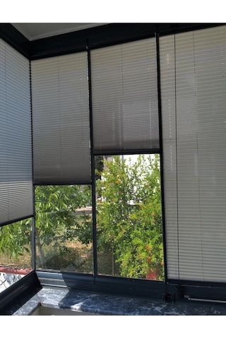 Plise Katlanır Cam Balkon Perdesi - Ofis Perdesi - Mutfak Perdesi - Salon Perdesi Gri Gri