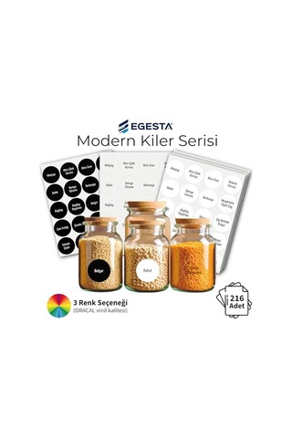 216 Adet Suya Dayanıklı Yuvarlak Baharat Ve Bakliyat Etiketi - Modern Kiler Düzenleyici Kavanoz Sticker Seti - Kapsam Diğer