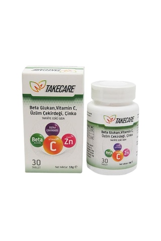 Takecare Beta Glukan Vitamin C Üzüm Çekirdeği ve Çinko İçeren Takviye Edici Gıda 30 Tablet