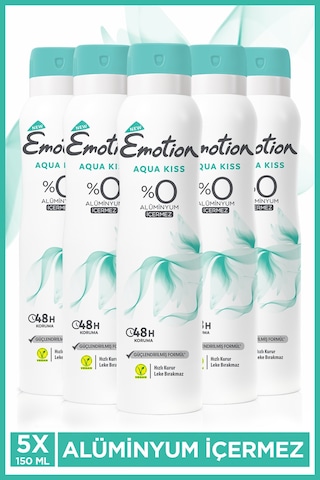 Aqua Kiss Kadın Alüminyumsuz Vegan Deodorant 5x150 ML Hızlı Kurur, Leke Bırakmaz