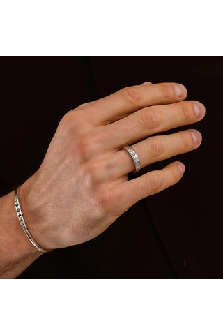 925 Ayar Gümüş Ay Göndüsü Motifli Unısex Kelepçe Bileklik Gümüş