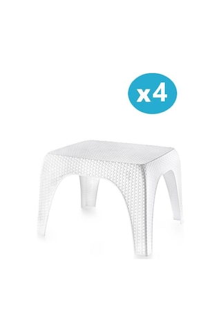 Omnipazar Hasır Desen Plastik Bahçe Balkon Plaj Şezlong Sehpa 4'lü Set Beyaz Beyaz