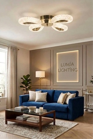 Lumia Lighting Damla Model 4"lü Gümüş Kumandalı 3 Renk Modu Ledli Modern Plafonyer Salon Mutfak Çocuk Yatak Odası Led Avize Gold