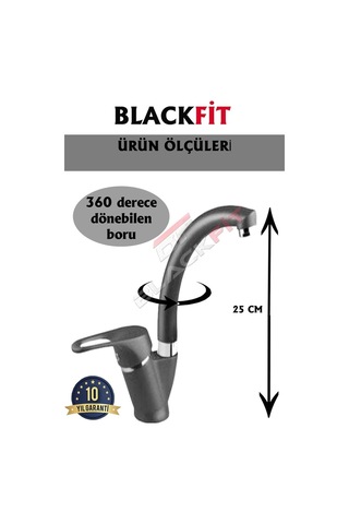 Mat Siyah Mix Eviye Bataryası Çift Çıkışlı Aç Kapa Mutfak Bataryası Siyah