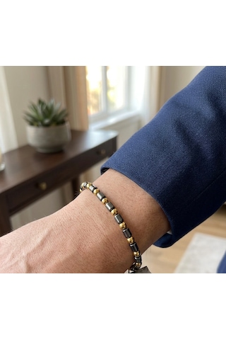 6 Mm Ve Boru Kesim Hematit Doğaltaş Bileklik Unisex Açık Gri