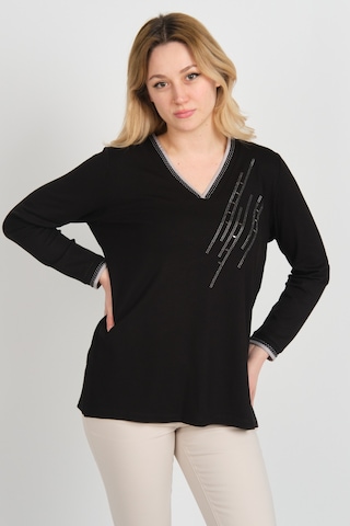 Detay Triko Kadın V Yaka Taş İşlemeli Uzun Kol Anne Bluz 5751 Siyah Siyah