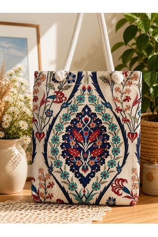 Tuğba Nakış Desenli Bez Çanta Çok Renkli