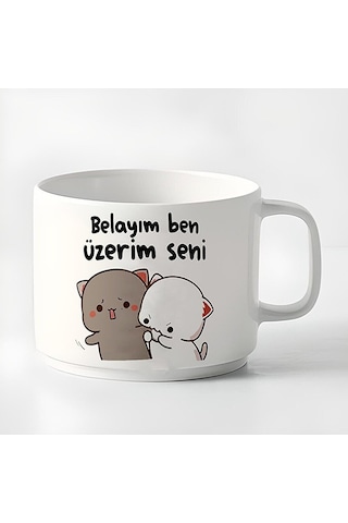 Duble Türk Kahvesi Fincanı & Espresso Belayım Ben Üzerim Seni Motto 180 Ml Beyaz