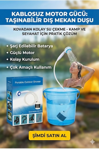Taşınabilir Şarjlı Seyyar Duş Seti Pompa - Hortum - Duş Başlığı Renkli