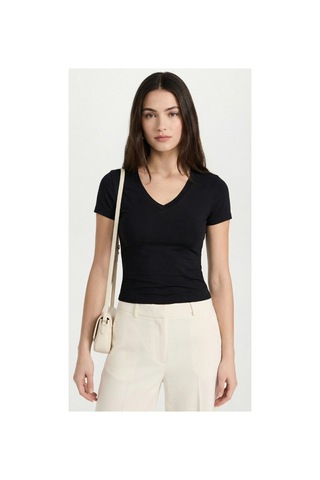 Dıanna Kadın Siyah V Yaka Basic T-shirt Günlük Esnek Kumaş Kısa Kollu T-shirt L