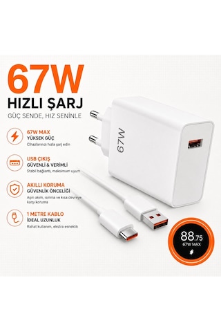 67w Hızlı Şarj Adaptörü Usb Çıkışlı Kablo Dahil Type-c Uyumlu Hızlı Şarj Cihazı Güvenli Şarj Başlığı