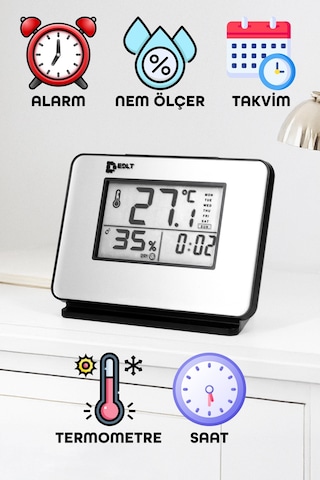 5 Fonksiyonlu Dijital Bebek Nem Ölçer Saat Takvim Alarm Termometre Masa Saati Alarmlı 1601
