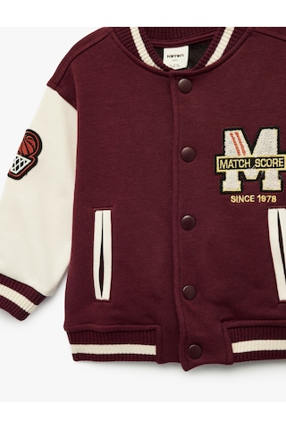 Koton Uzun Kollu Cepli Renk Kontrastlı Baskılı Oversize Kolej Yaka Bomber Ceket Bordo 6smb20003tk Bordo