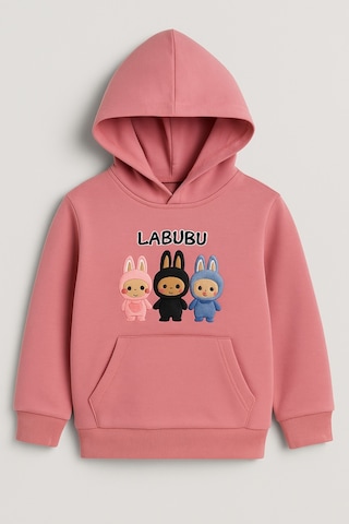 Esila Kids Kız Çocuk Eşofman Takımı Labubu Takım Kapüşonlu Baskılı Sweatshirt Ve Pantolon Gül Kurusu