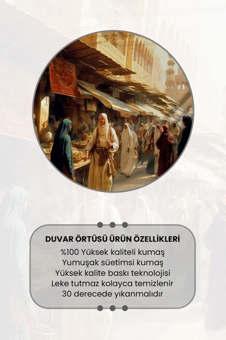 Osmanlı Pazarı Desenli Duvar Halısı Duvar Örtüsü Tapestry Süet Dokulu Kumaş
