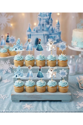 Frozen Temalı Pasta Kürdan Seti 10'lu Doğum Günü Cupcake Süsleme Dekoru