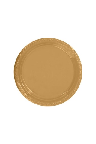 Roll-up & Rainbow Plastık Gold Renklı Partı Tabak 25 Lı Yuvarlak