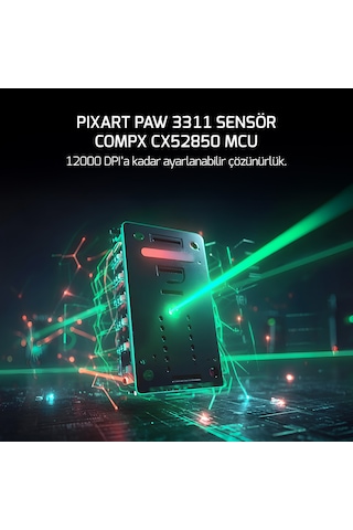 GamePower Kodex 12.000DPI PAW3311 Kablosuz Siyah Gaming Mouse + Grip Tape