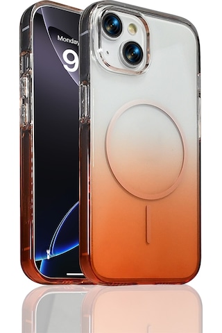 Apple Uyumlu iPhone 15 Kılıf M-safe Şarj Özellikli Zore Septik Silikon Kapak Turuncu