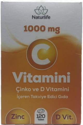 Naturlife 1000 Mg C Vitamini Çinko D Vitamini 120 Tablet