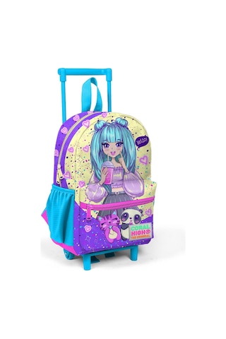 Minik Yuva Çekçekli Sırt Çantası Mor Pembe Anime Kız Desenli İki Bölmeli 24035