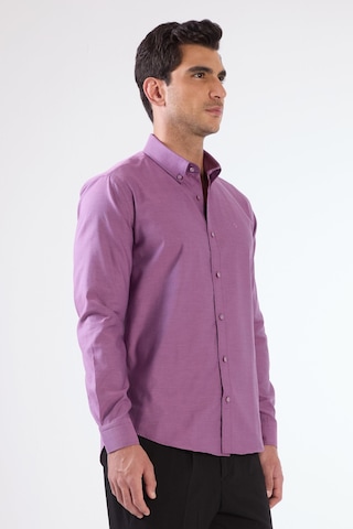 Dufy Koyu Lila Erkek Slim Fit Düz Brent Düğmeli Yaka Uzun Kol Gömlek - 102469 Koyu Lila