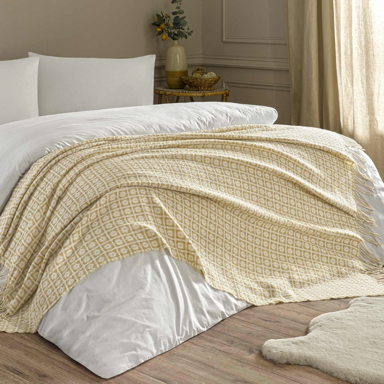 Linens Caline Throw / Tv Battaniyesi Bej Tek Kişilik Bej