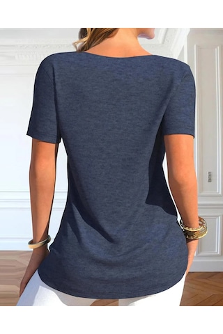 Kadın Degaje Yaka Düğme Detaylı Kısa Kollu Viskon Bluz
