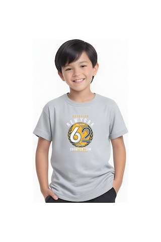 Fyk Kids Erkek Çocuk Yuvarlak Yaka 62 Yazı Baskılı Erkek T-shirt Gri