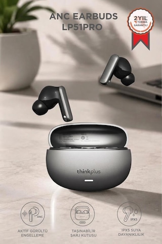 Lenovo Thinkplus Bluetooth Kulaklık Akıllı Anc Tws 5.4 Kablosuz Kulaklık Lp51 Pro Gri