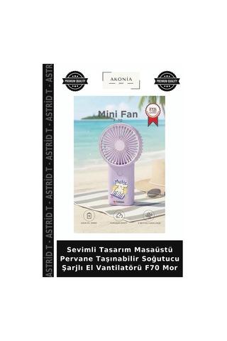 Sevimli Tasarım Masaüstü Pervane Taşınabilir Soğutucu Şarjlı El Vantilatörü F70 Mor