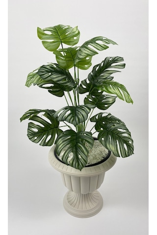 Biçiçek Yapay Monstera Deve Tabani 70 Cm Krem Nergi̇s Saksıda