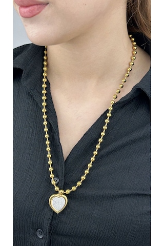 Xxx Top Zincirli, Sedefli Kalpli, Paslanmaz Çelik Kolye 232, Altın Renk Altın