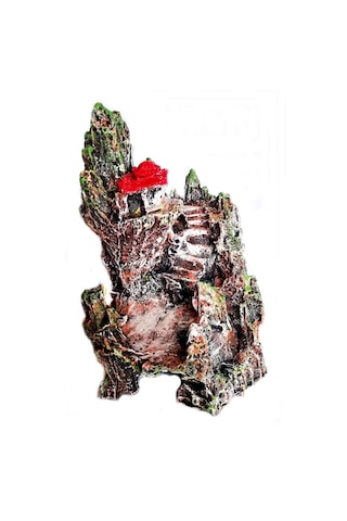 Şatolu Kaya Akvaryum Dekoru 22 Cm - Renk Kırmızı